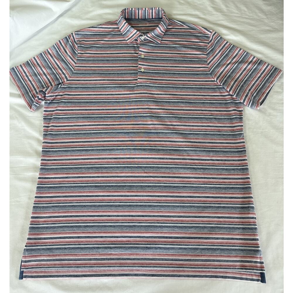 Johnnie-O Striped Polo Shirt Blue Red White Men's Short Sleeve Size XL